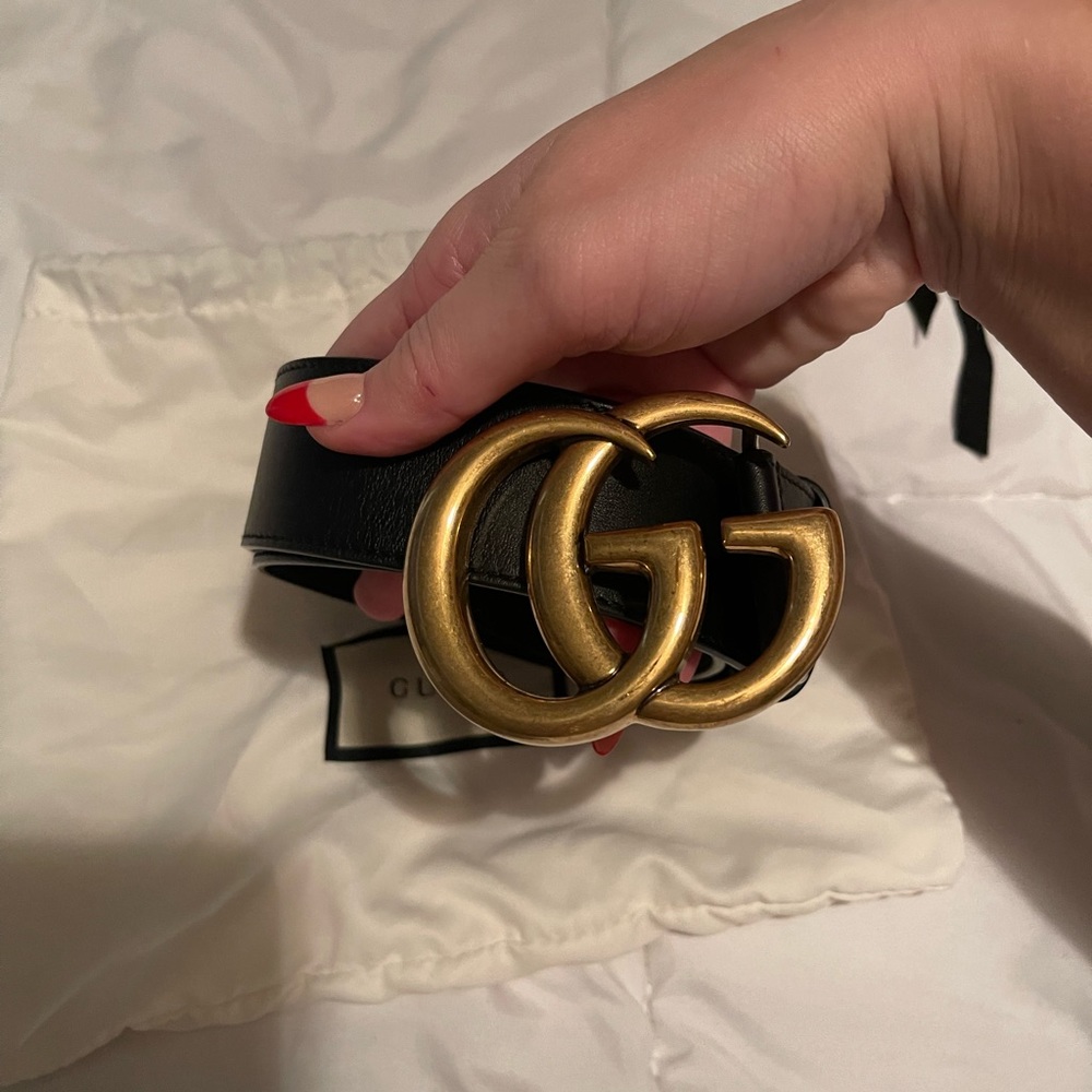 Gucci Black Belt with Gold GG Buckle